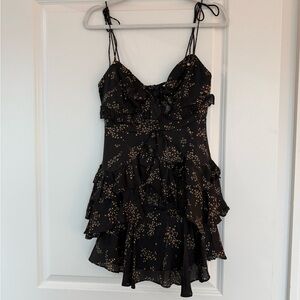 Hello Molly Black Floral Ruffle Mini Dress